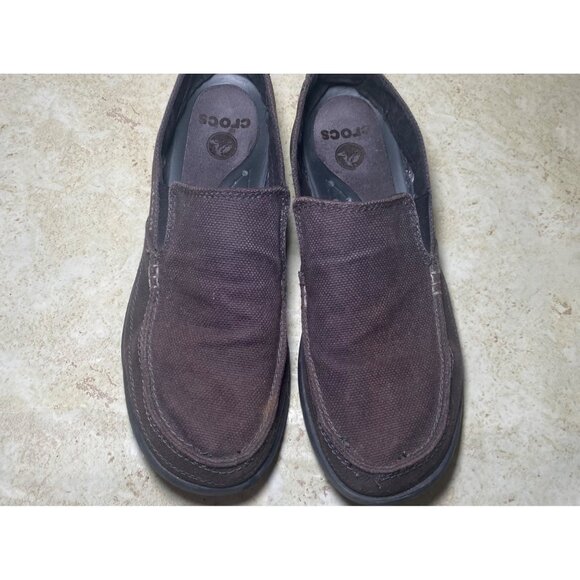 Crocs Canvas Slip On Loafers Brown Mens Shoes Comfort Casual - Picture 1 of 8
